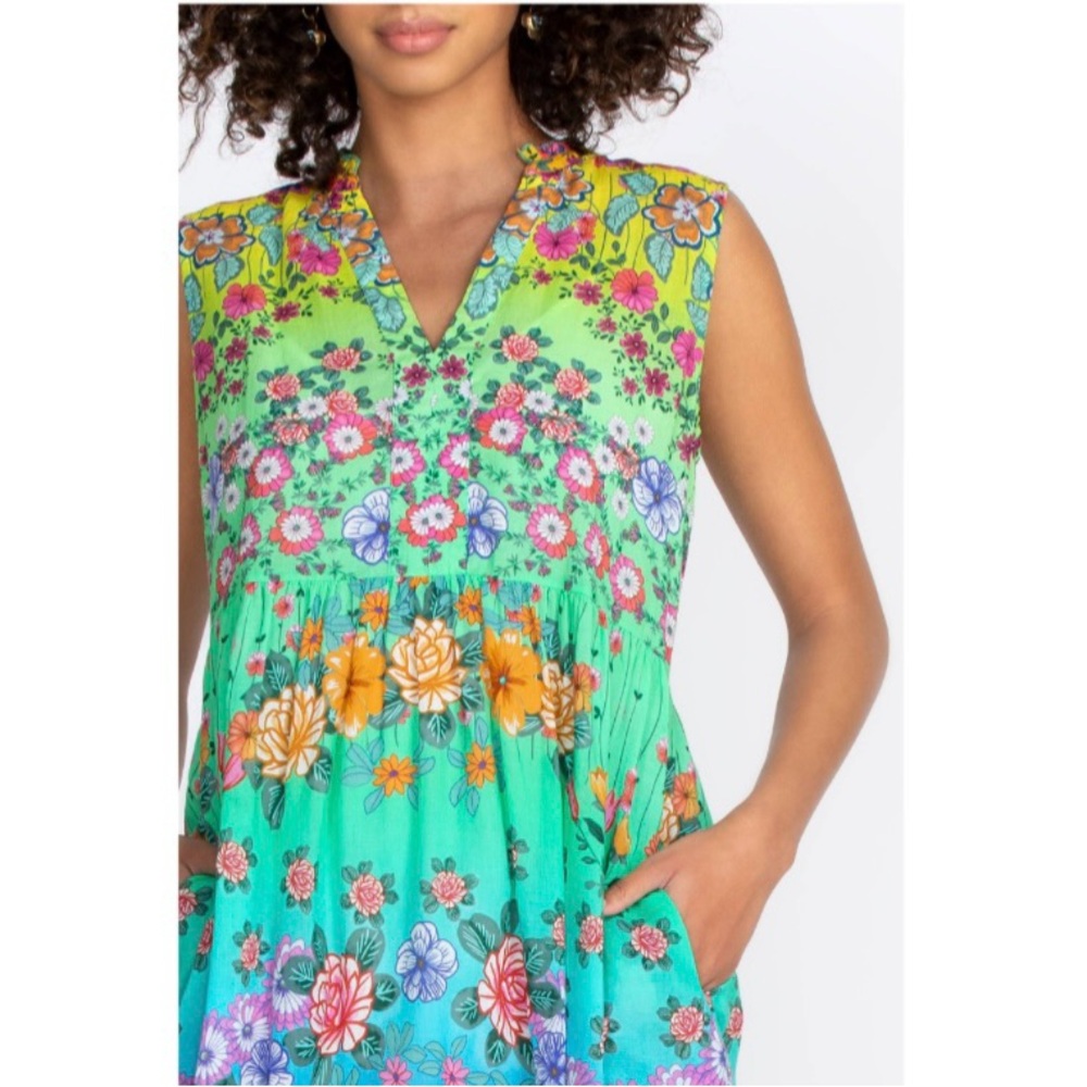 Johnny Was Rainbow Field Ruffled Tank Dress Size S
